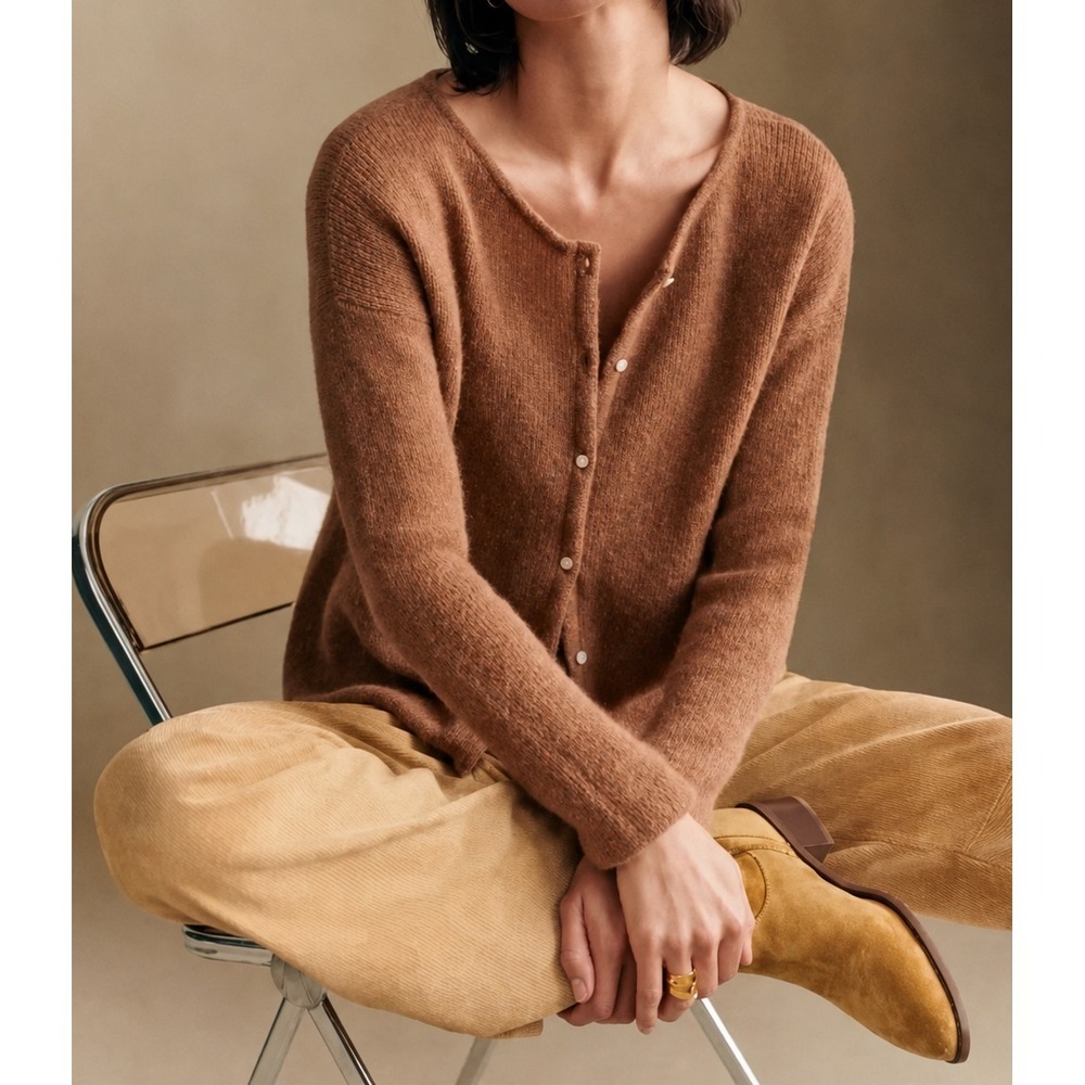 Sezane Soft Brown Cozy Button Cardigan